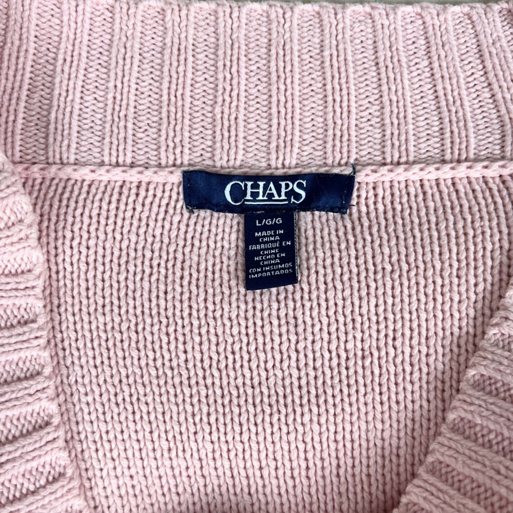 Coquette Chaps Sweater Off Shoulder Cable Knit Preppy Academia Layering Size L - Picture 7 of 9